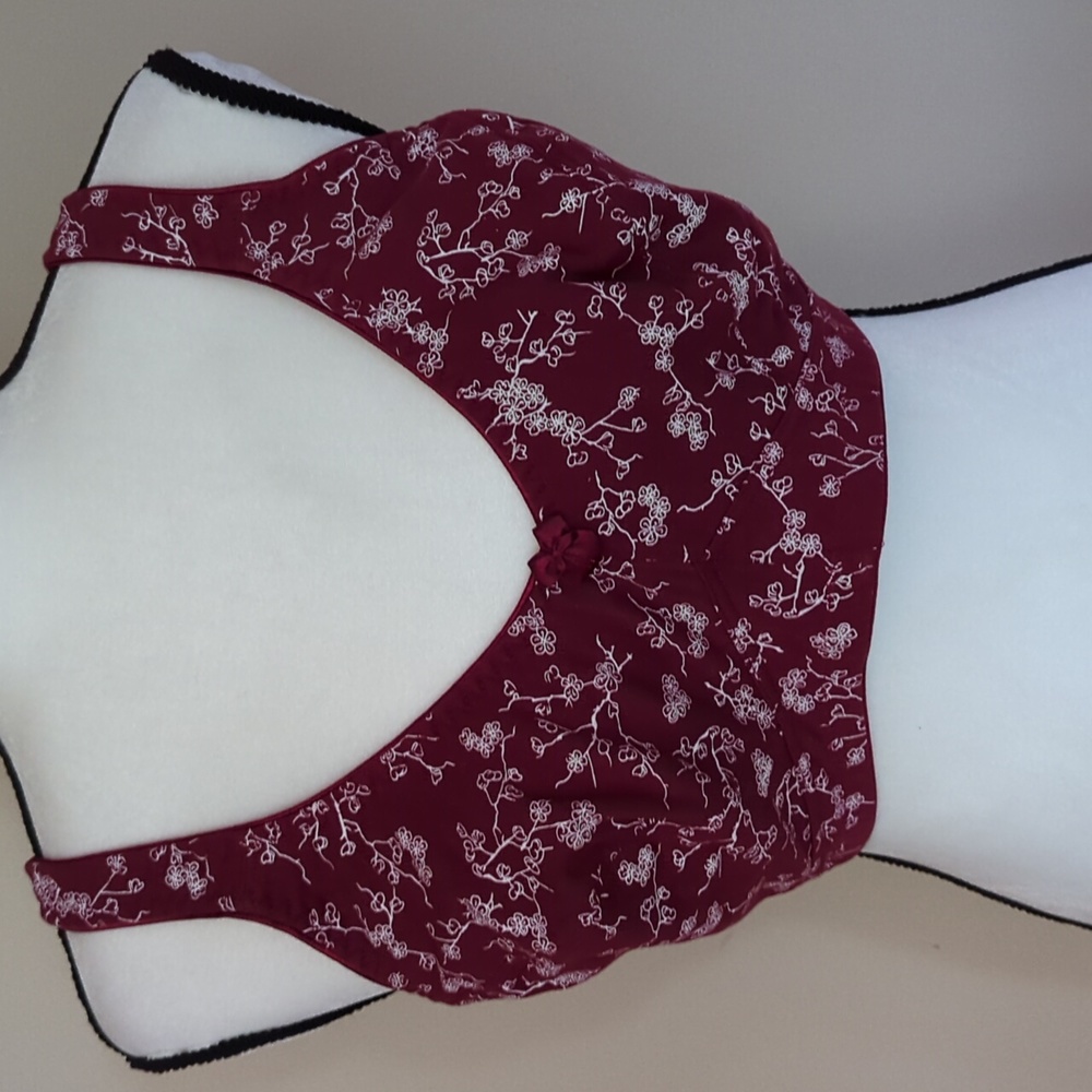 Kiss Lace Wirefree Floral Bra 46C Maroon Red White
